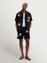 Wax London Black Didcot Round Applique Short Sleeve Shirt - Image 4 of 12