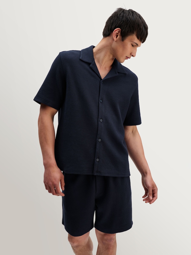 Wax London Blue Clayland Textured Interlock Short Sleeve Shirt - Image 1 of 9 Wax London Blue Clayland Textured Interlock Short Sleeve Shirt - Image 1 of 9
