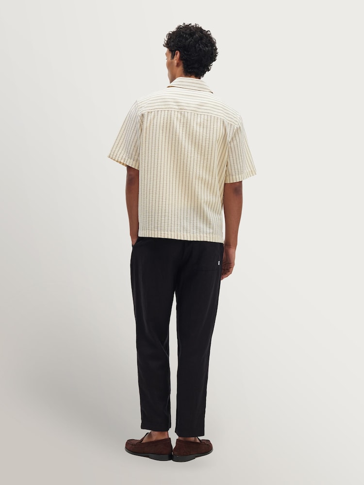 Wax London Natural Sears Seersucker Stripe Zip Short Sleeve Shirt - Image 2 of 9 Wax London Natural Sears Seersucker Stripe Zip Short Sleeve Shirt - Image 2 of 9