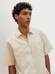 Wax London Natural Sears Seersucker Stripe Zip Short Sleeve Shirt - Image 5 of 9