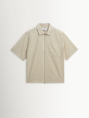 Wax London Natural Sears Seersucker Stripe Zip Short Sleeve Shirt - Image 6 of 9