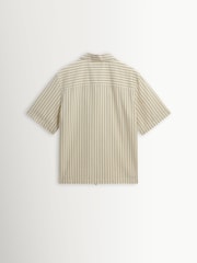 Wax London Natural Sears Seersucker Stripe Zip Short Sleeve Shirt - Image 7 of 9