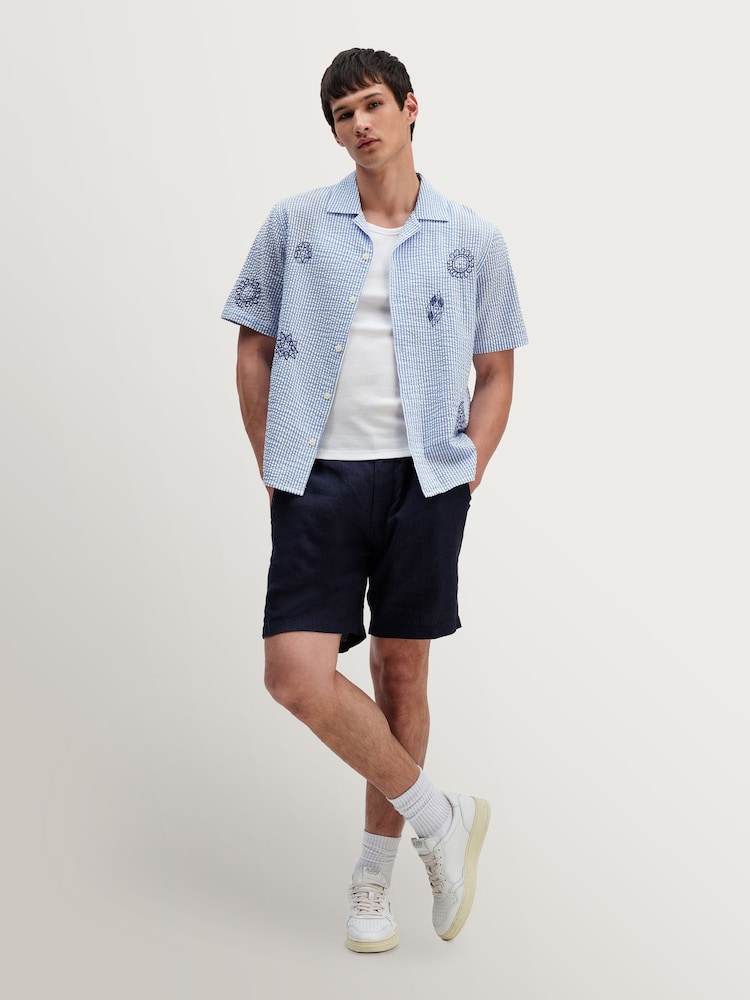 Wax London Blue Didcot Seersucker Doodle Short Sleeve Shirt - Image 1 of 9