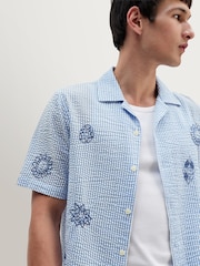 Wax London Blue Didcot Seersucker Doodle Short Sleeve Shirt - Image 4 of 9
