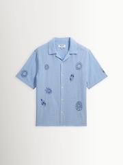 Wax London Blue Didcot Seersucker Doodle Short Sleeve Shirt - Image 6 of 9