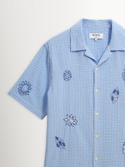 Wax London Blue Didcot Seersucker Doodle Short Sleeve Shirt - Image 9 of 9