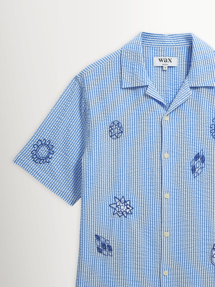 Wax London Blue Didcot Seersucker Doodle Short Sleeve Shirt - Image 9 of 9