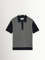 Wax London Blue Turin Multi Stripe Knit Polo Shirt - Image 1 of 1