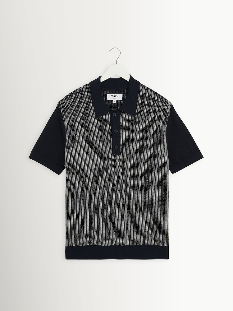 Wax London Blue Turin Multi Stripe Knit Polo Shirt - Image 1 of 1