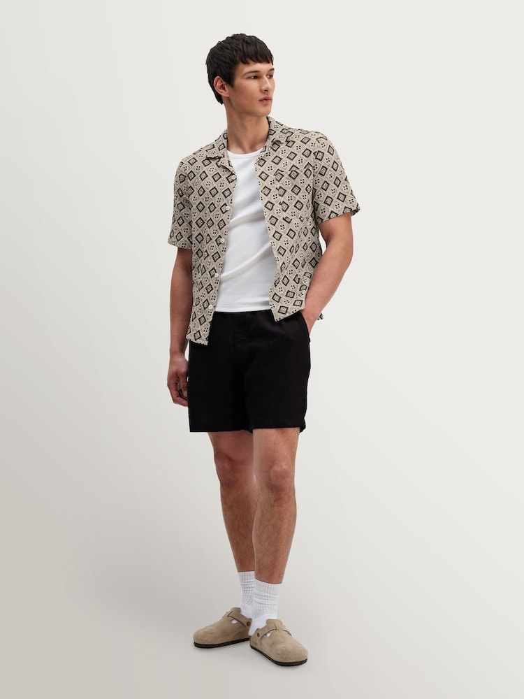 Wax London Natural Didcot Cotton Tile Print Short Sleeve Shirt - Image 2 of 9 Wax London Natural Didcot Cotton Tile Print Short Sleeve Shirt - Image 2 of 9