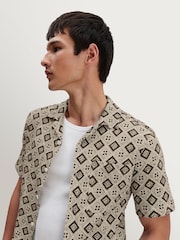 Wax London Natural Didcot Cotton Tile Print Short Sleeve Shirt - Image 5 of 9