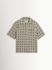Wax London Natural Didcot Cotton Tile Print Short Sleeve Shirt - Image 6 of 9