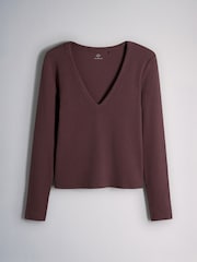 The Set 5 Pack V-Neck Ribbed Long Sleeve T-Shirts Brown/Pink/Purple/Clay/Taupe - Image 2 of 8