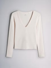 The Set 5 Pack V-Neck Ribbed Long Sleeve T-Shirts Brown/Pink/Purple/Clay/Taupe - Image 3 of 8