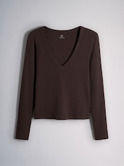 The Set 5 Pack V-Neck Ribbed Long Sleeve T-Shirts Brown/Pink/Purple/Clay/Taupe - Image 6 of 8