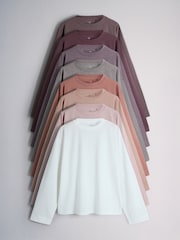 The Set 8 Pack Essentials Lightweight Long Sleeve T-Shirts Pink/Cream - Image 1 of 11