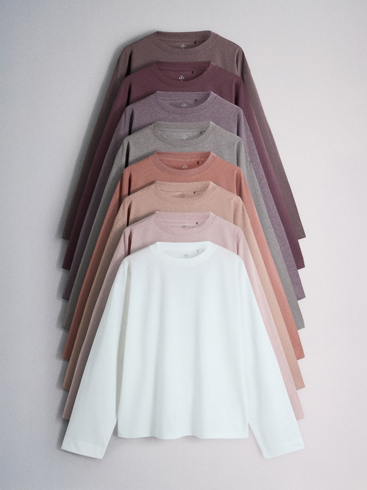 The Set 8 Pack Essentials Lightweight Long Sleeve T-Shirts Pink/Cream - Image 1 of 11