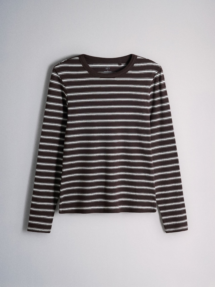 The Set 5 Pack Ribbed Long Sleeve T-Shirts Khaki/Navy/Stripe/Red/Grey - Image 2 of 8