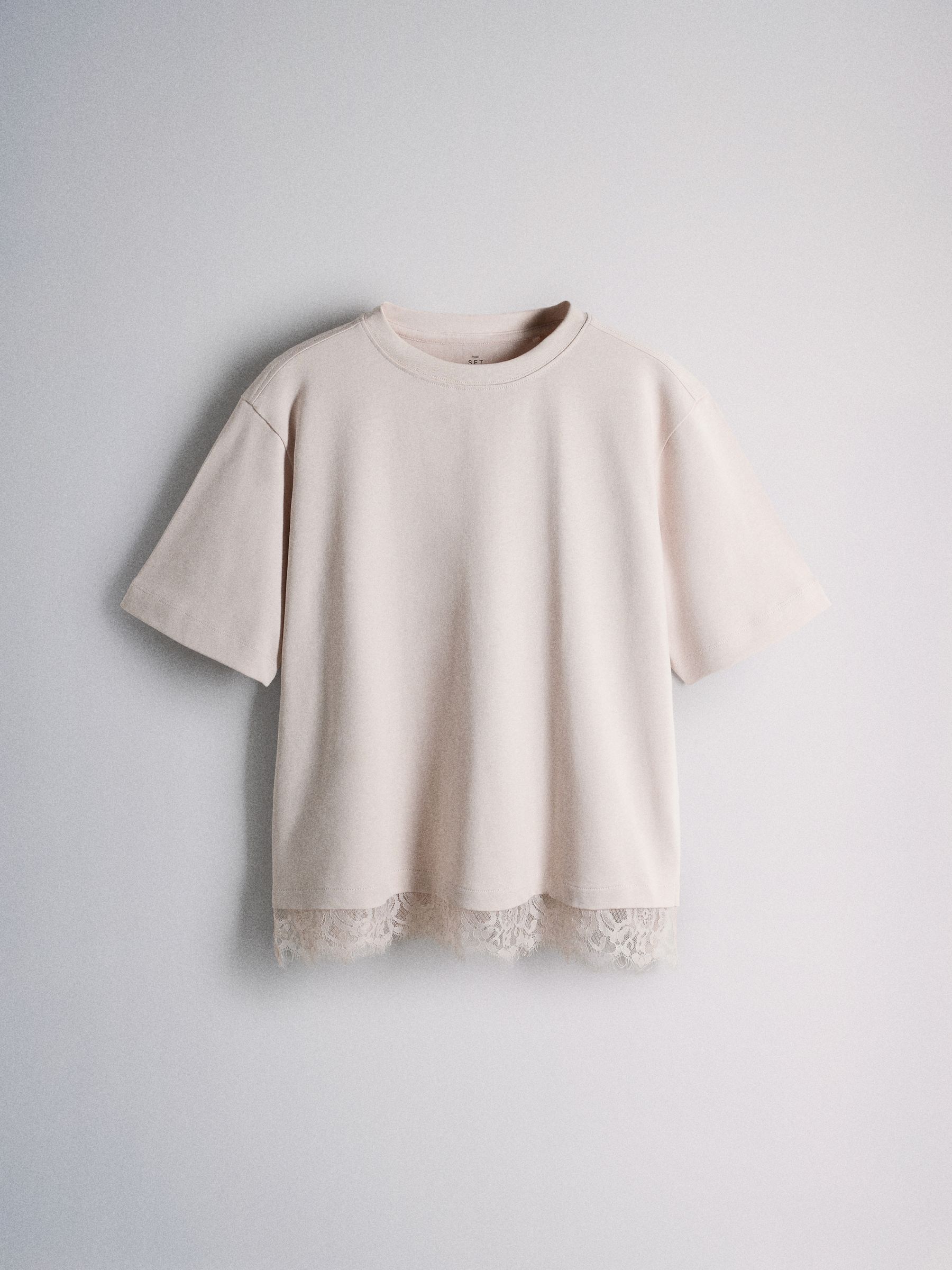 Buy The Set 3 Pack Lace Trim Heavyweight T-Shirts Pink/Taupe Brown from ...