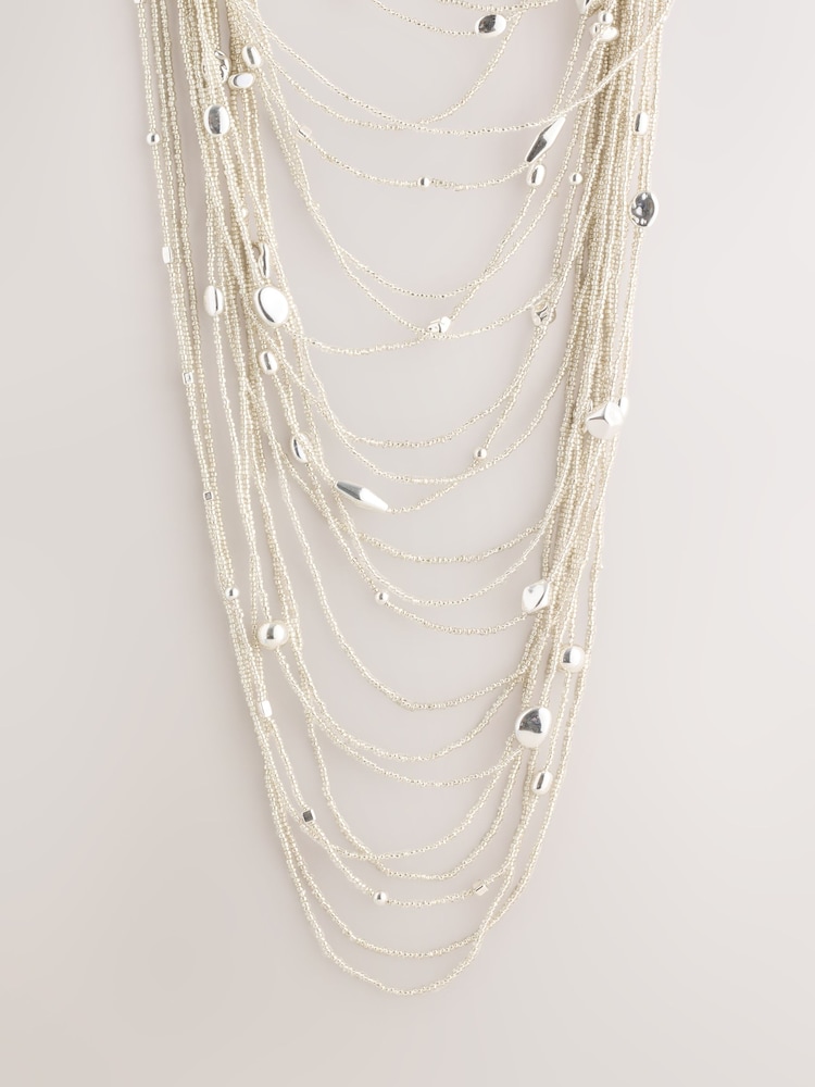 Silver Tone Statement Multi Row Necklace - Image 1 of 3
