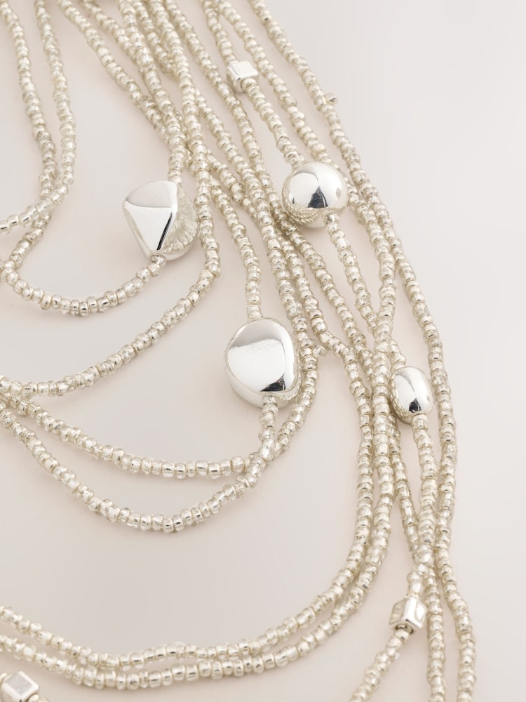Silver Tone Statement Multi Row Necklace - Image 2 of 3