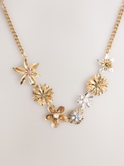Gold Tone Flower Sparkle Statement Necklace - Image 1 of 3
