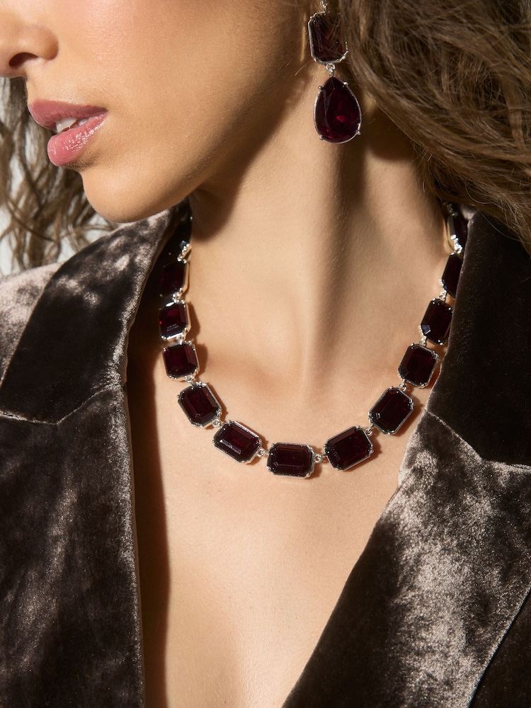 Burgundy Red Statement Necklace - Image 1 of 5