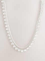 Silver Tone 2 Layer Sparkle Necklace - Image 1 of 3