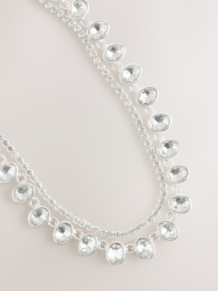 Silver Tone 2 Layer Sparkle Necklace - Image 2 of 3 Silver Tone 2 Layer Sparkle Necklace - Image 2 of 3