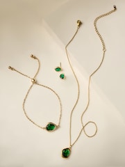 Gold Tone Waterproof Stainless Steel Green Stone Necklace - Image 1 of 1