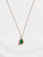 Gold Tone Waterproof Stainless Steel Green Stone Necklace - Image 2 of 4