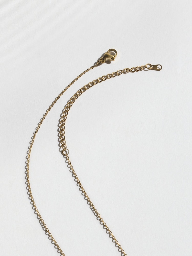Gold Tone Waterproof Stainless Steel Green Stone Necklace - Image 4 of 4