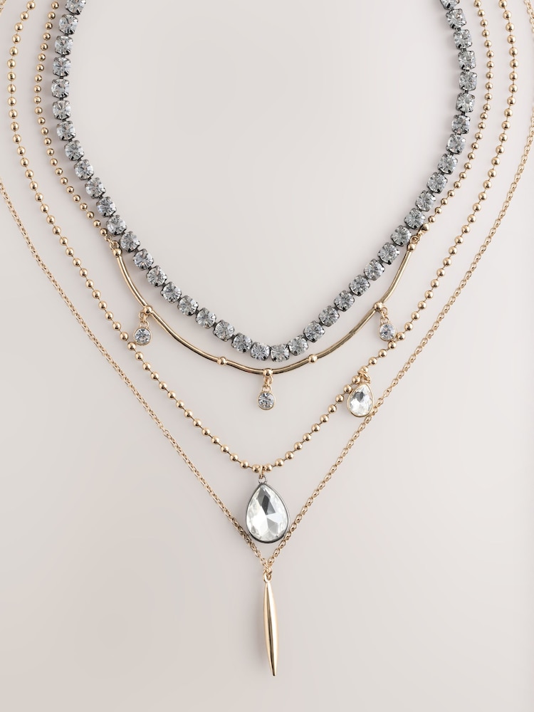 Mixed Metal 4 Layer Sparkle Necklace - Image 2 of 4 Mixed Metal 4 Layer Sparkle Necklace - Image 2 of 4