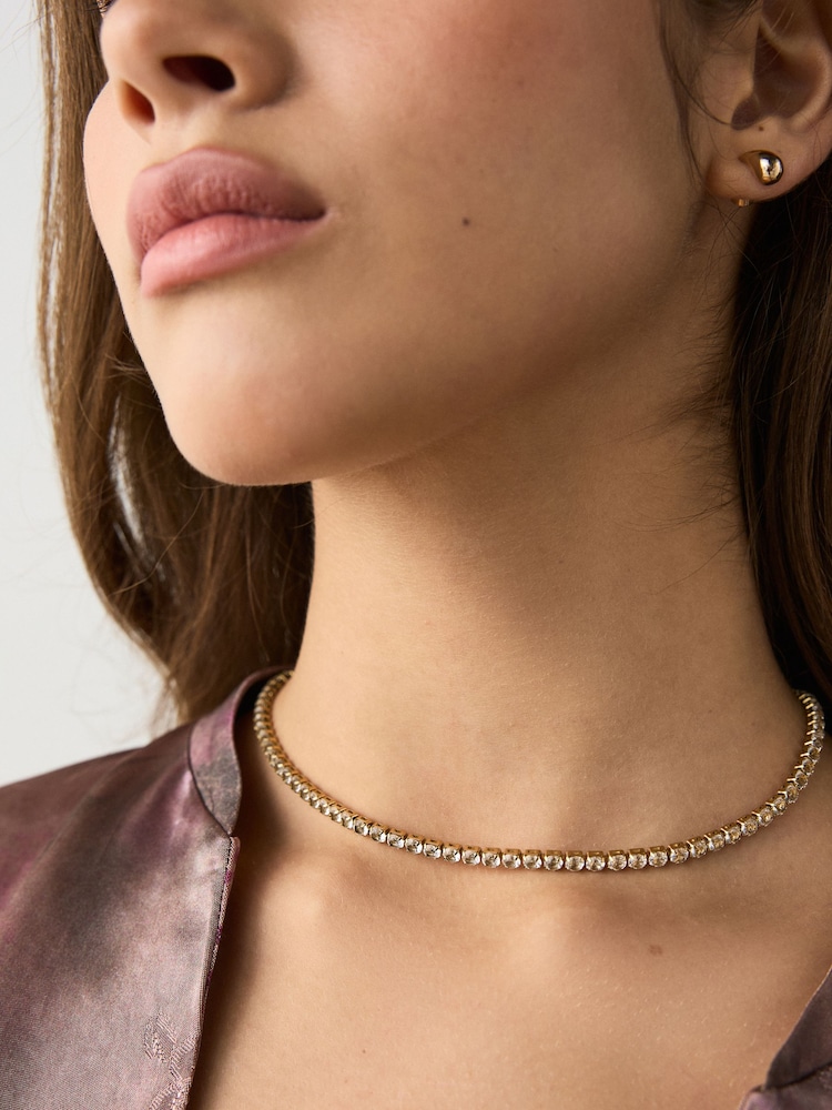Zlatno Tone - Waterproof Stainless Steel Tennis Necklace - Slika 1 od 2