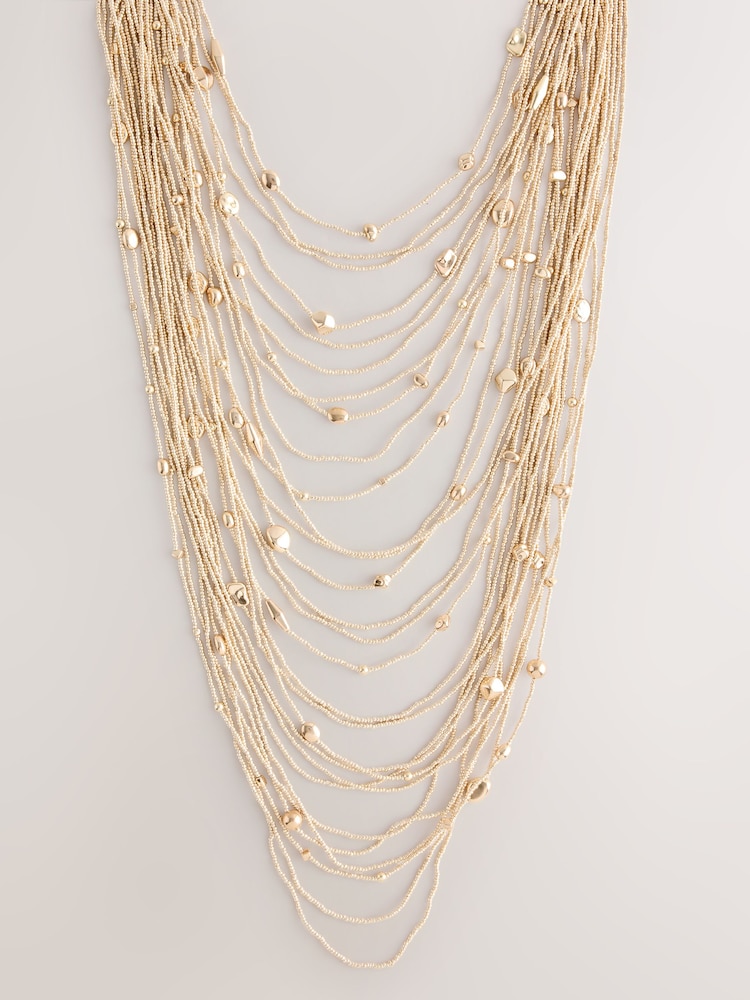 Gold Tone Statement Multi Row Necklace - Image 1 of 3