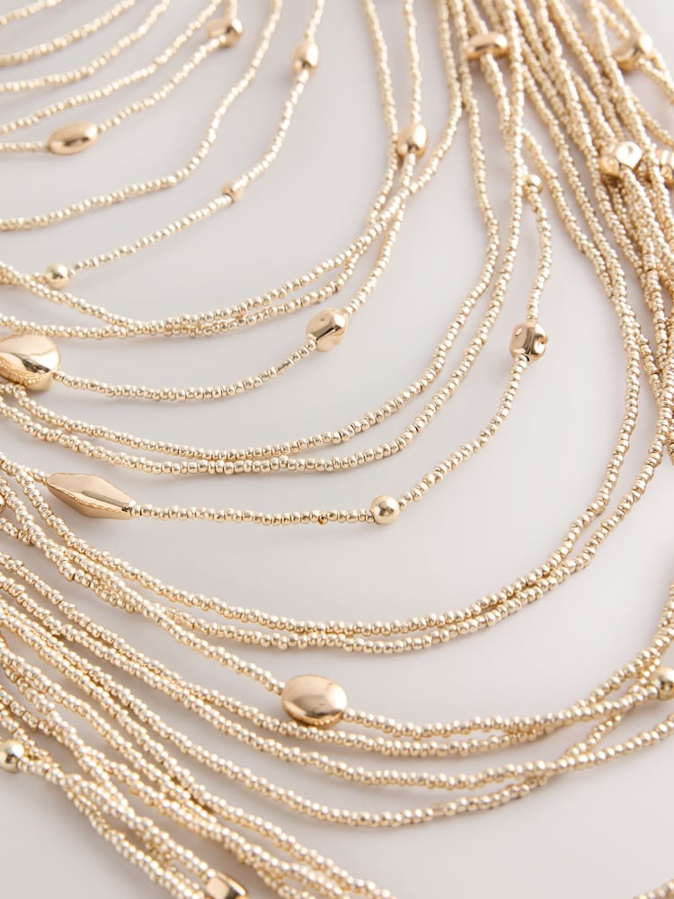 Gold Tone Statement Multi Row Necklace - Image 2 of 3