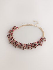 Burgundy Red Floral Sparkle Necklace - Image 1 of 4