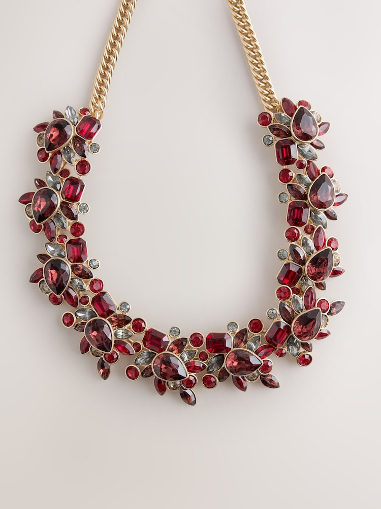 Burgundy Red Floral Sparkle Necklace - Image 2 of 4 Burgundy Red Floral Sparkle Necklace - Image 2 of 4