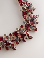 Burgundy Red Floral Sparkle Necklace - Image 3 of 4