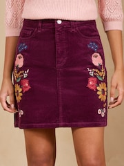 Love & Roses Burgundy Red Floral Embroidered Cord Mini Skirt - Image 1 of 5