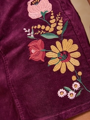 Love & Roses Burgundy Red Floral Embroidered Cord Mini Skirt - Image 3 of 5