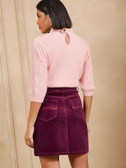 Love & Roses Burgundy Red Floral Embroidered Cord Mini Skirt - Image 5 of 5