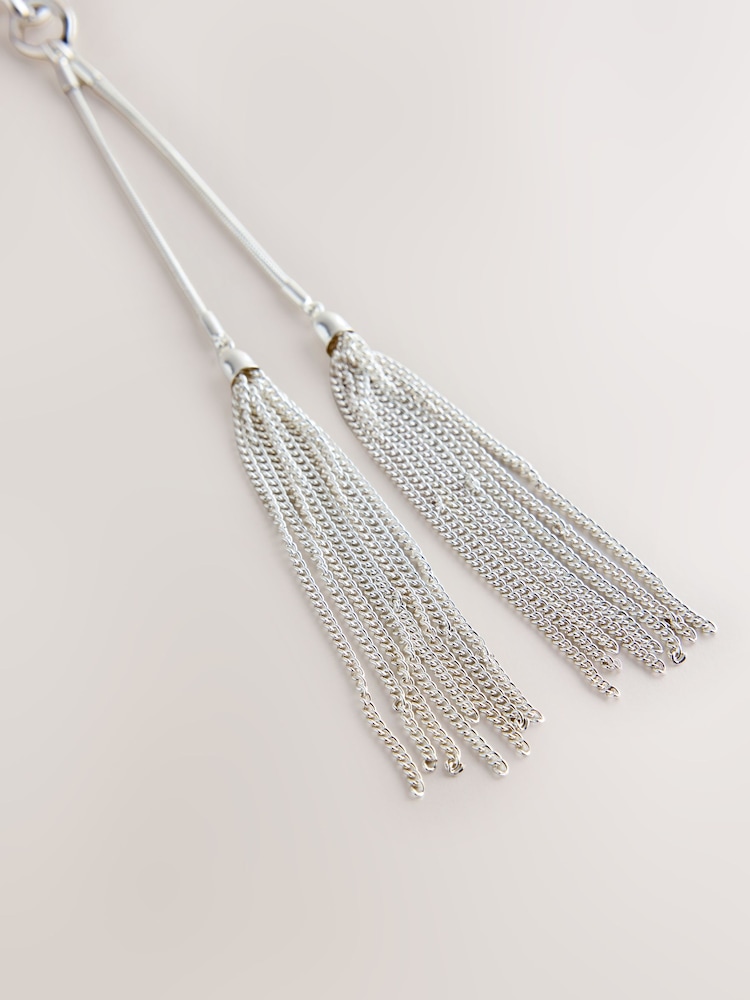 Silver Tone Long Tassel Necklace - Image 2 of 3 Silver Tone Long Tassel Necklace - Image 2 of 3