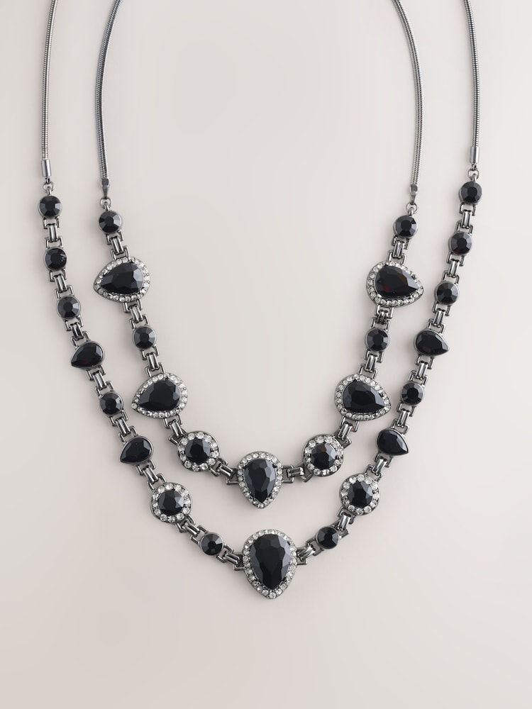 Black Layered Long Necklace - Image 2 of 4