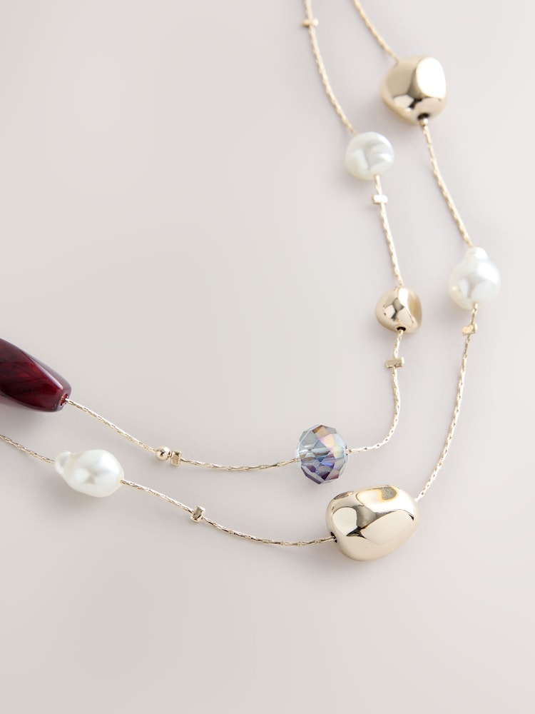 Gold Tone Layered Long Necklace - Image 2 of 3