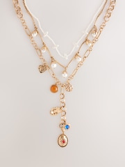 لون ذهبي - 3 Layer Pearl Charm Necklace - صورة 1 من 3