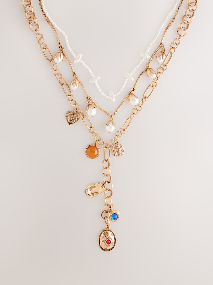 لون ذهبي - 3 Layer Pearl Charm Necklace - صورة 1 من 3 لون ذهبي - 3 Layer Pearl Charm Necklace - صورة 1 من 3