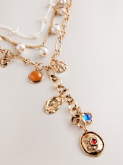 لون ذهبي - 3 Layer Pearl Charm Necklace - صورة 2 من 3