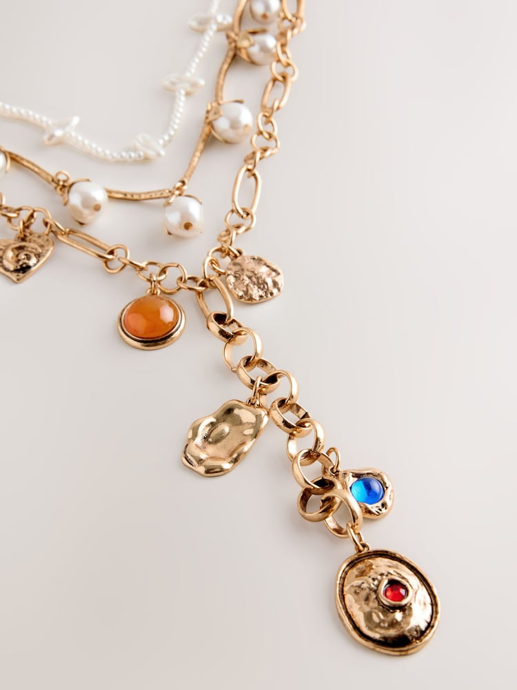 لون ذهبي - 3 Layer Pearl Charm Necklace - صورة 2 من 3 لون ذهبي - 3 Layer Pearl Charm Necklace - صورة 2 من 3