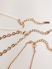 لون ذهبي - 3 Layer Pearl Charm Necklace - صورة 3 من 3